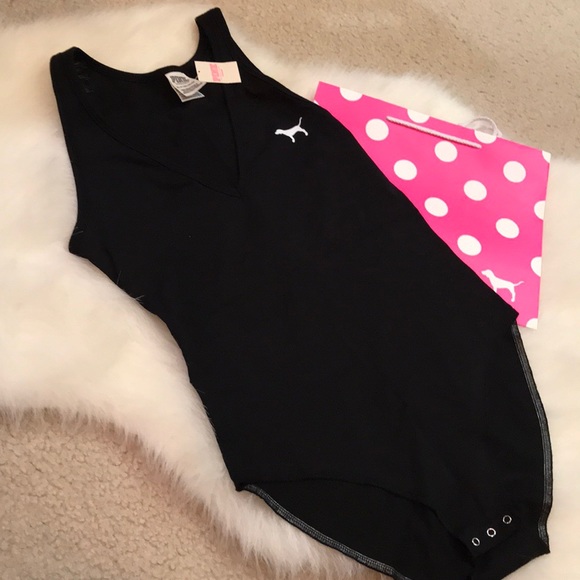 NWT Pink by VS black dog logo bodysuit sz Xsm - Picture 2 of 5